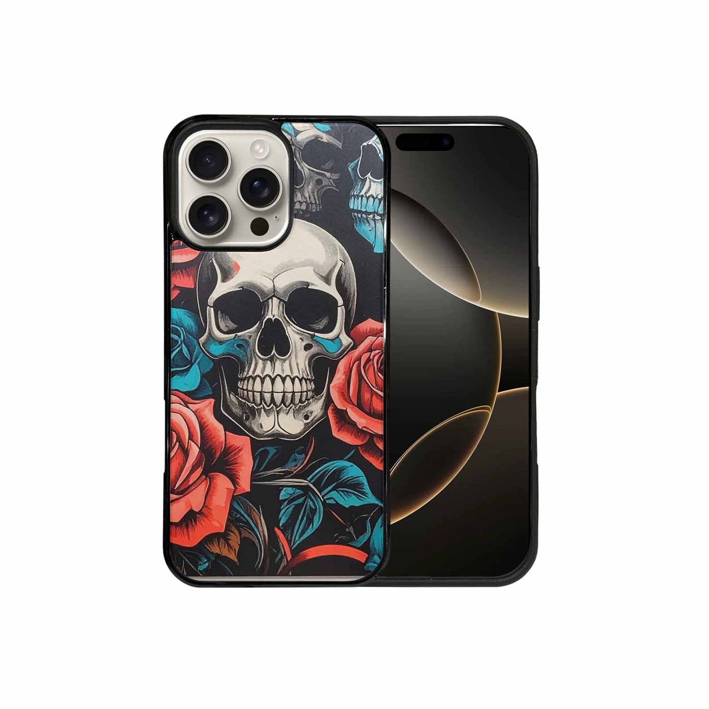 iPhone 16 Pro Max Case — Skulls Roses Biker Tattoo, Custom Art Phone Cover
