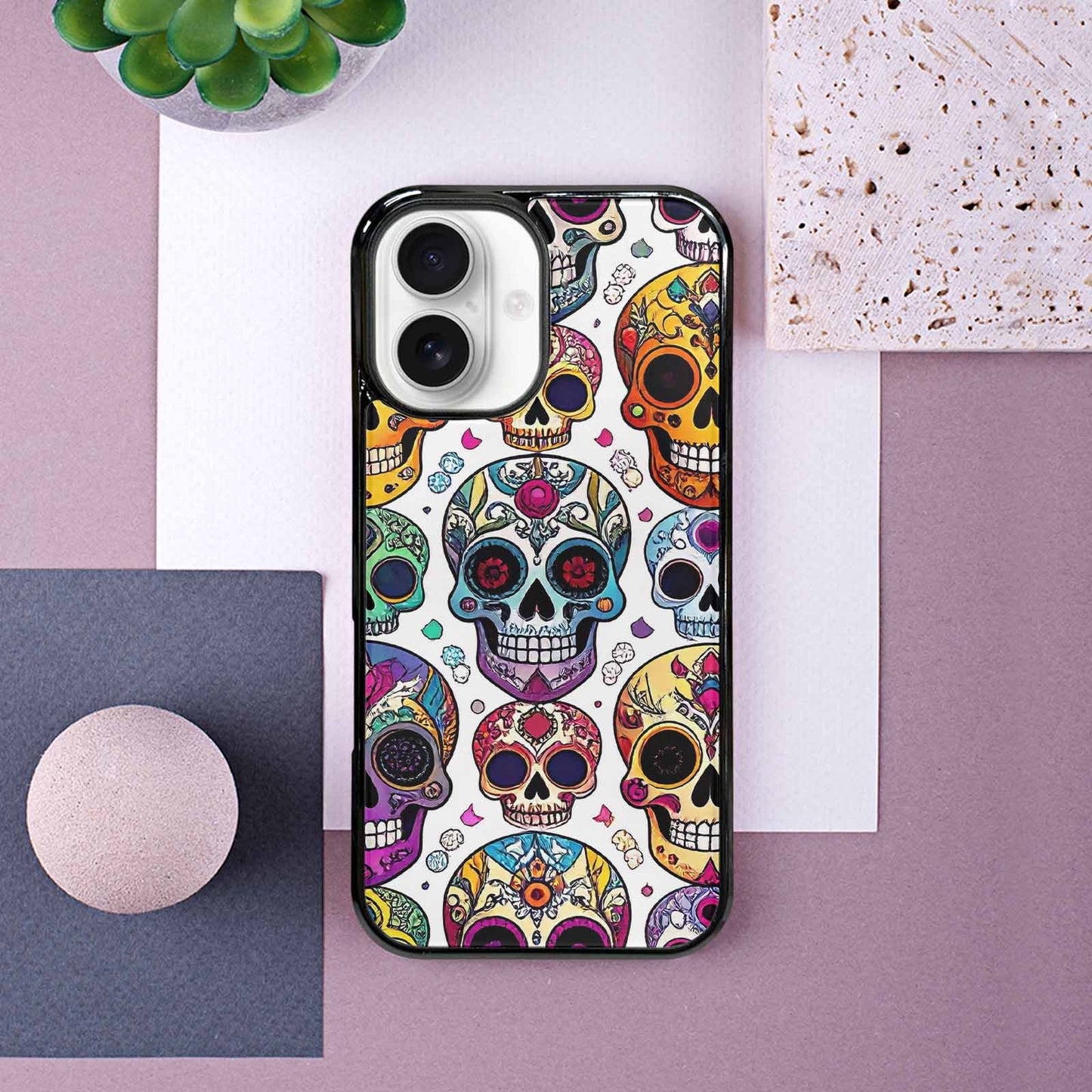 iPhone 16 Case — Vibrant Skull Seamless, Custom Print Case Cover