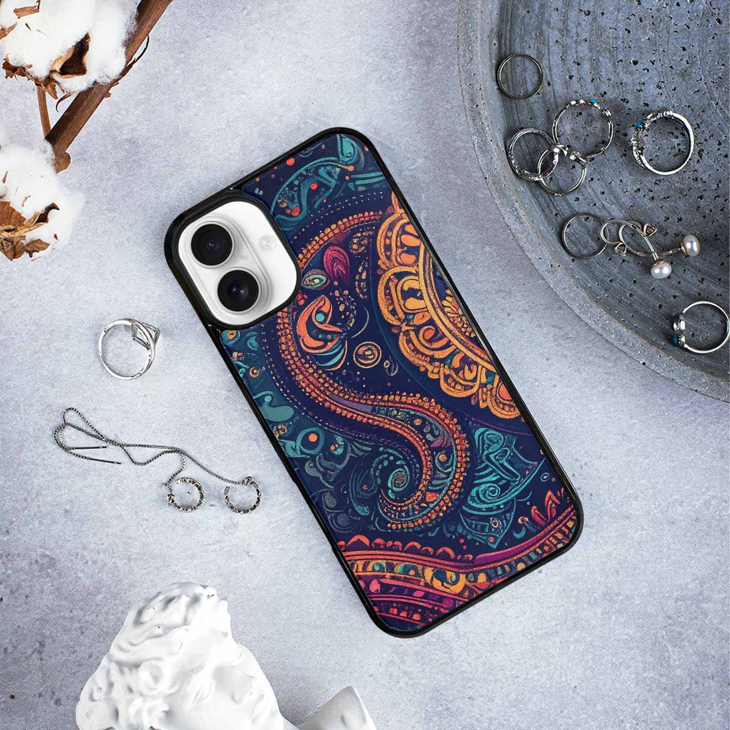 iPhone 16 Plus Case — Paisley Mandala, Custom Phone Case