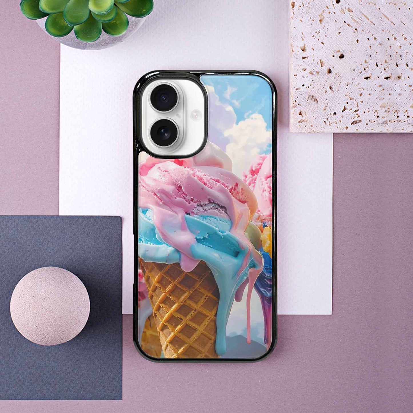 iPhone 16 Case — Collage Of Overlapping Waffle Cone Icecream, Custom Print Case Cover