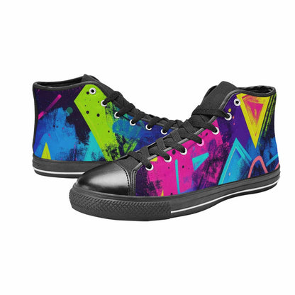 WOMEN'S Memphis Squiggles Triangles Dots High Top Canvas Cottagecore Custom Sneakers