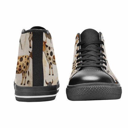 WOMEN'S Cow Animal Print High Top Canvas Surreal Custom Sneakers