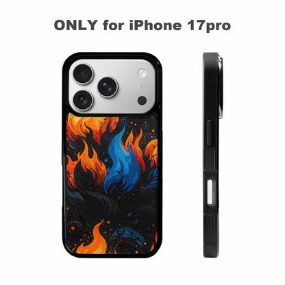 iPhone 17 Pro Case — Black Blue Ink Flame Burst Original, Customized Protective Case