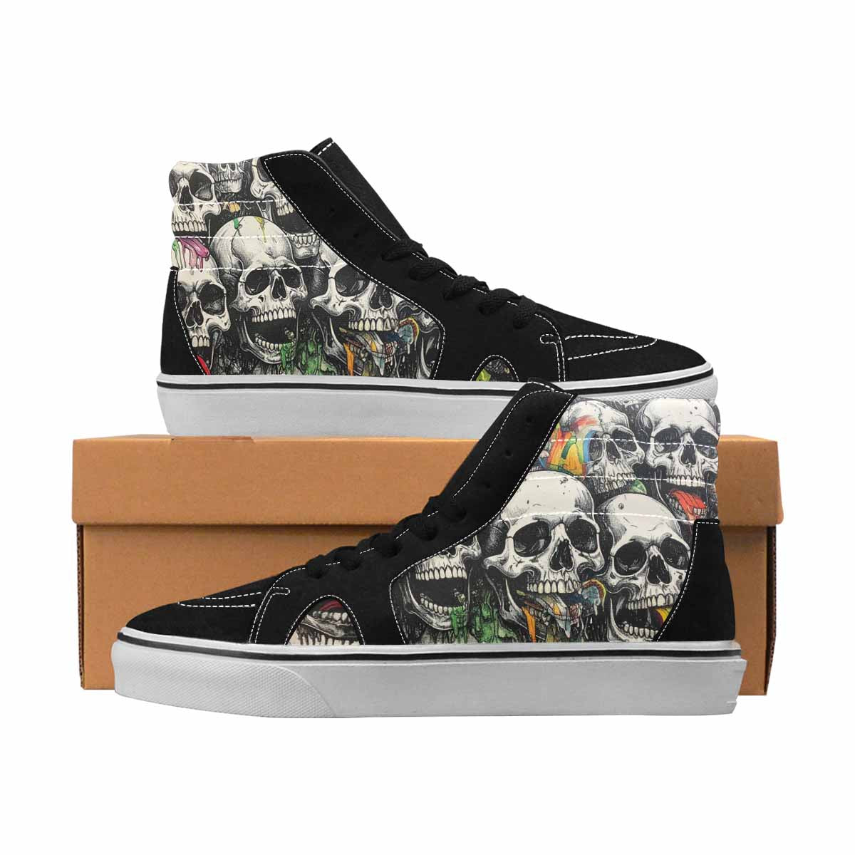MEN'S Skulls Black & Green Ink High Top Canvas Streetwear Melting Art Sneakers