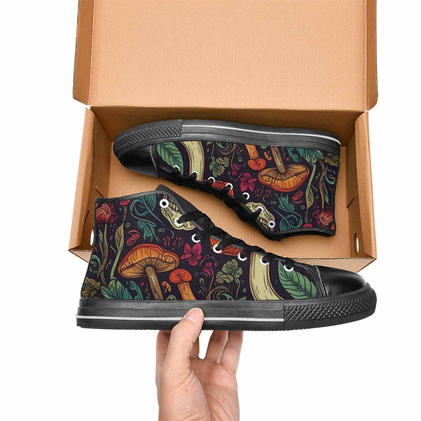 MEN'S Mushrooms And Skulls High Top Canvas Dark Academia Shoes
