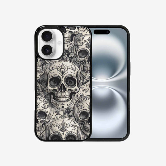 iPhone 16 Case — Intricately Detailed Sugar Skulls In Black, Unique Phone Case Design