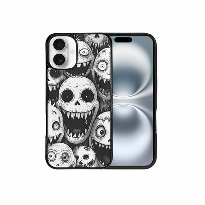 iPhone 16 Plus Case — Black And White Monster Face Collage, Original Design Phone Case