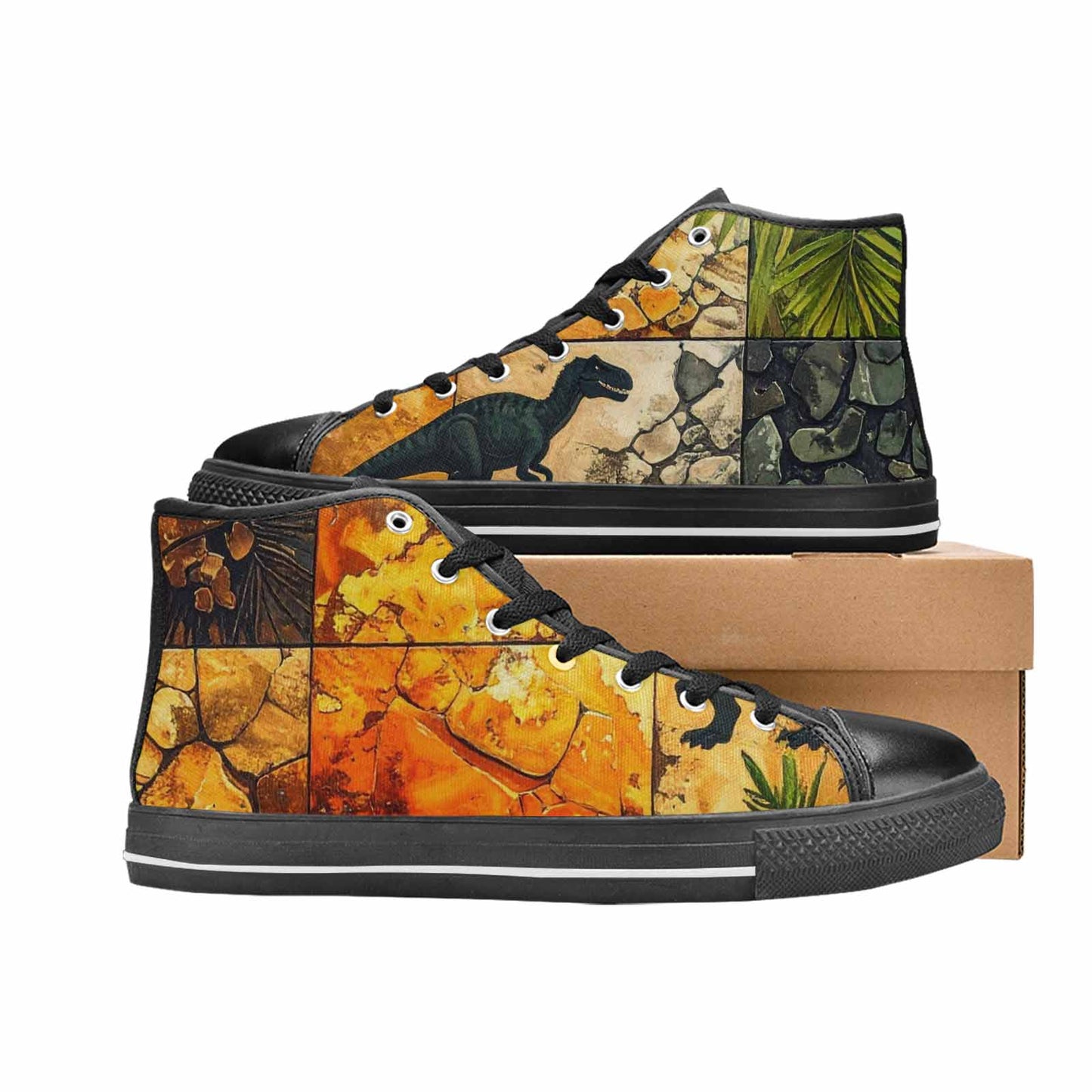 MEN'S Dinosaur Silhouette High Top Canvas Vibrant Chaos Custom Shoes