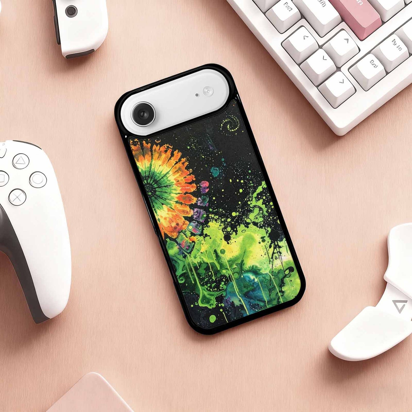iPhone 17 Air Case — Black Green Ink Tie Dye Tie, Customized Protective Case