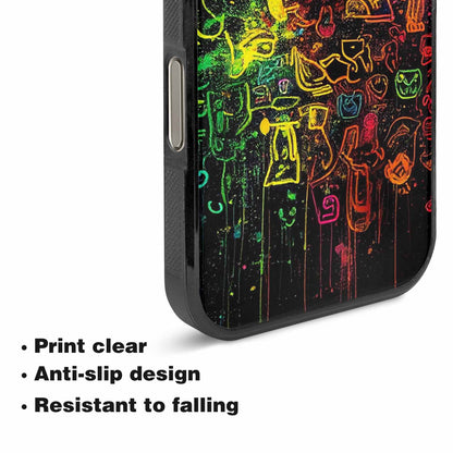 iPhone 16 Pro Case — Neon Glow Outline Icon Pattern Hundreds, Custom Made Phone Cover