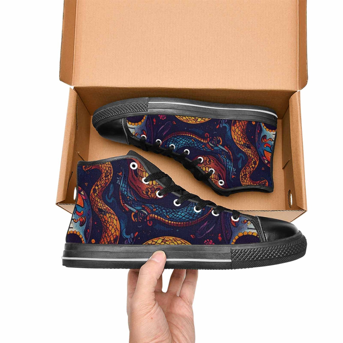 MEN'S Snake Skulls Print High Top Canvas Surreal Custom Shoes
