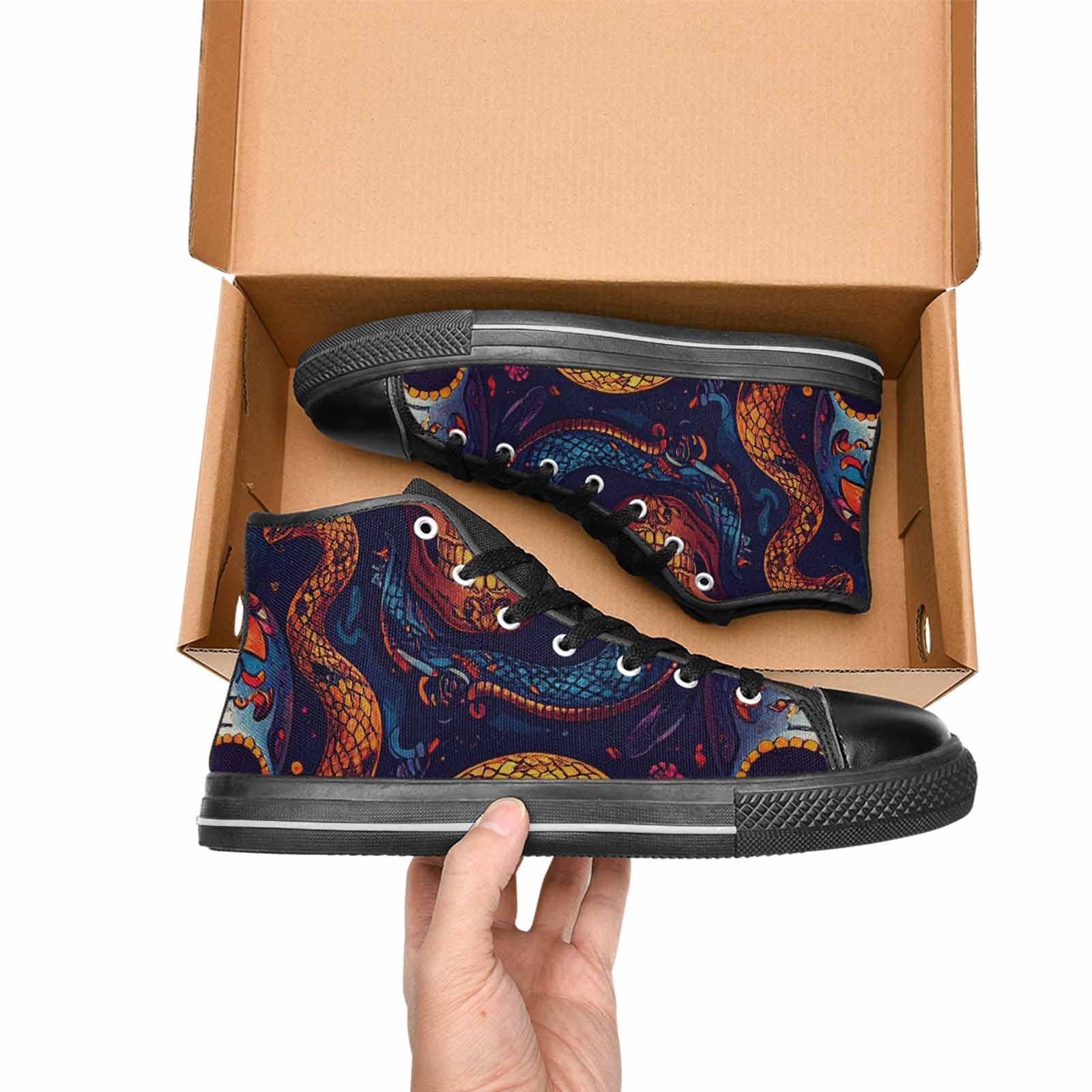 MEN'S Snake Skulls Print High Top Canvas Surreal Custom Shoes