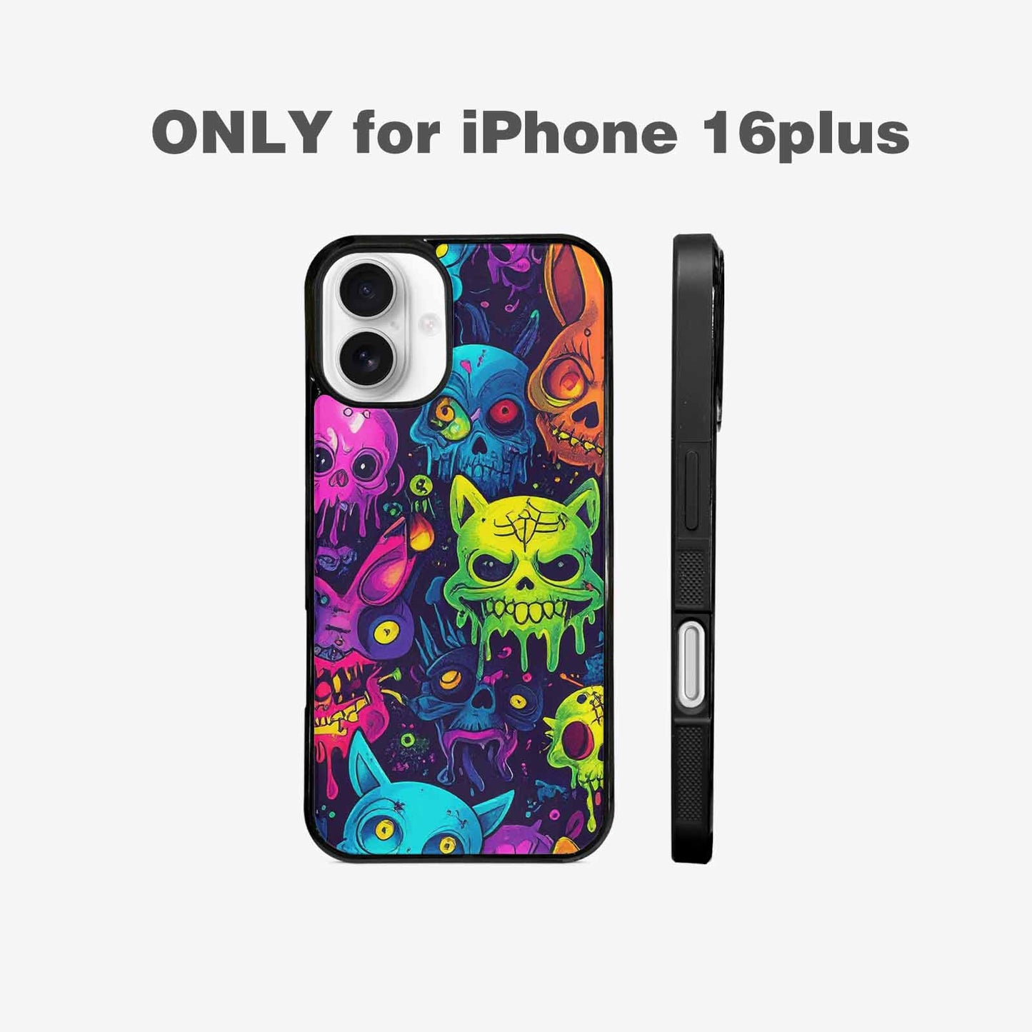 iPhone 16 Plus Case — Mixed Toxic Glow Creature Pattern Hundreds, Custom Art Phone Cover