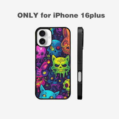 iPhone 16 Plus Case — Mixed Toxic Glow Creature Pattern Hundreds, Custom Art Phone Cover