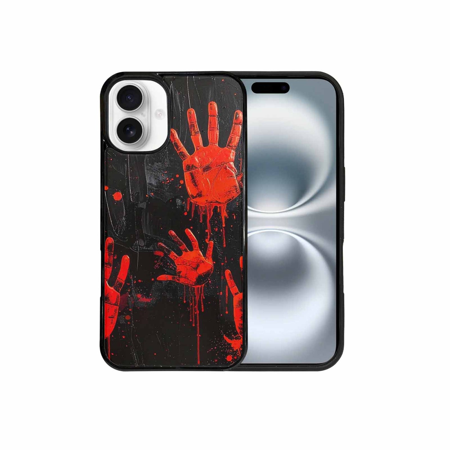 iPhone 16 Plus Case — Splatter Paint Art Hand Prints Black, Custom Printed Phone Case