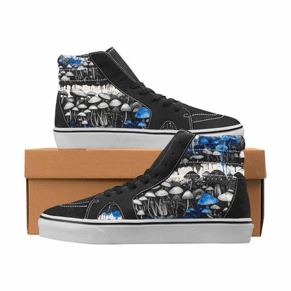 WOMEN'S Mushrooms Black & Blue Ink High Top Canvas Wearable Art Vivid Custom Shoes