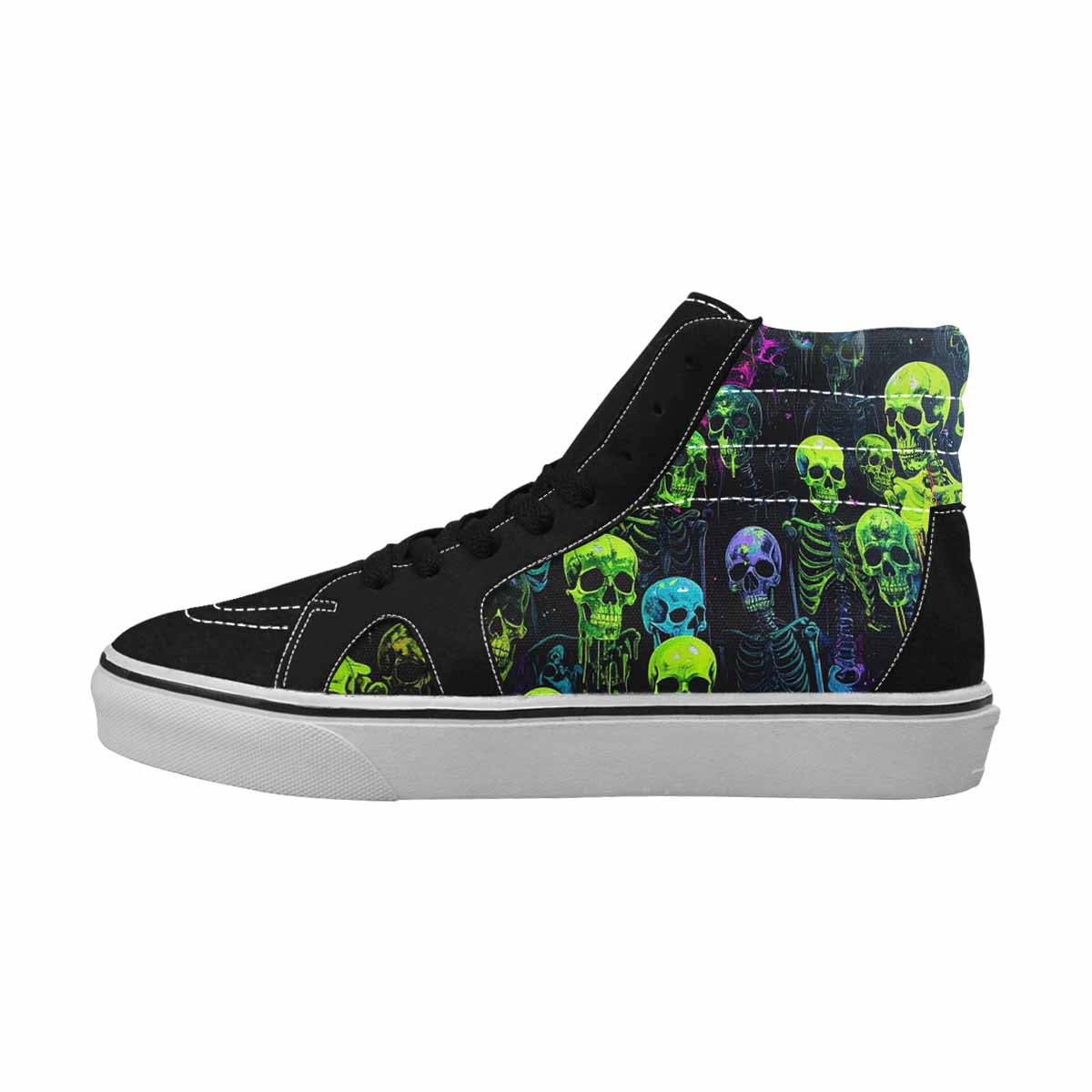 MEN'S Skeletons  Neon Green High Top Canvas Y2K Custom Shoes