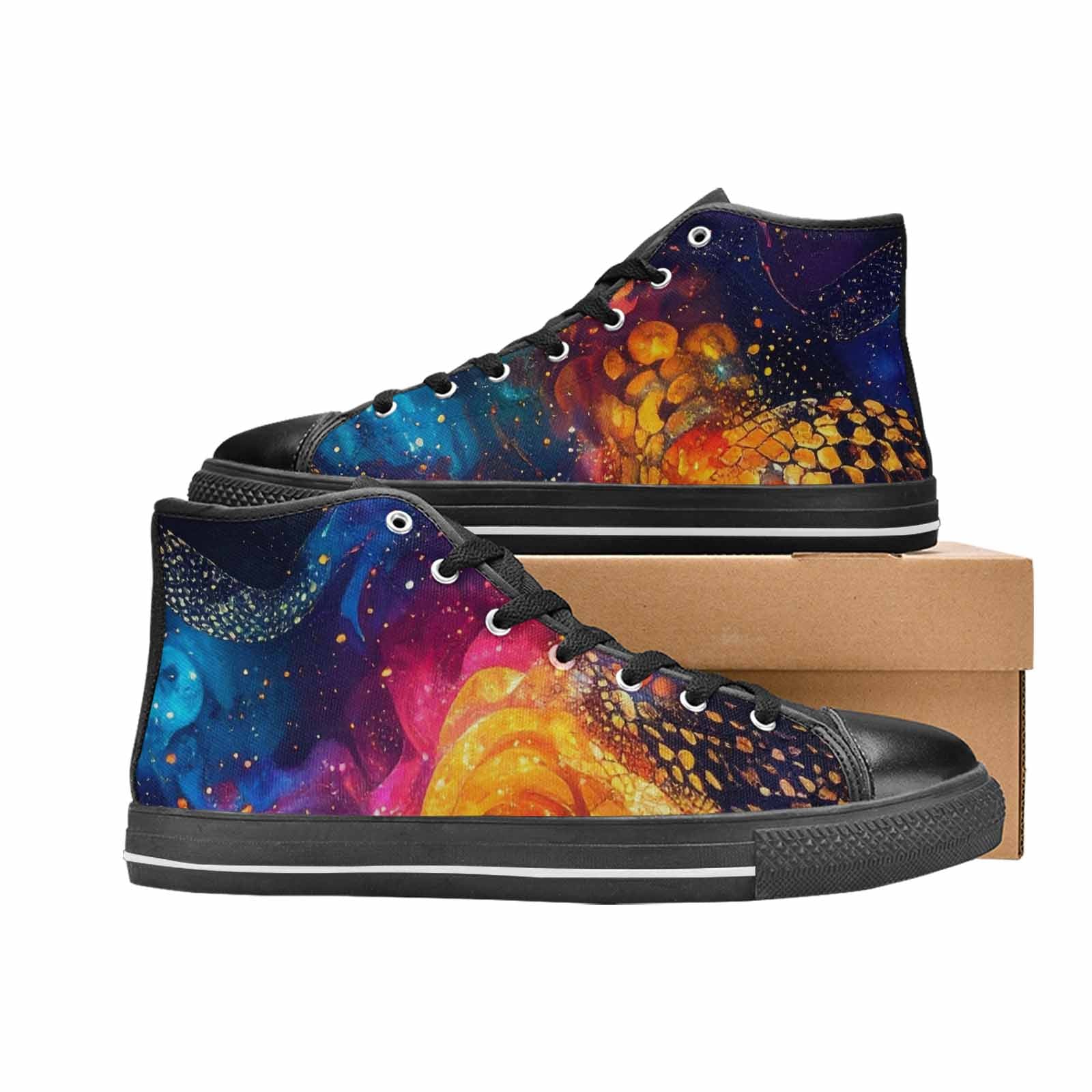 WOMEN'S Galaxy Snake Print High Top Canvas Wallpaper Art Custom Sneakers