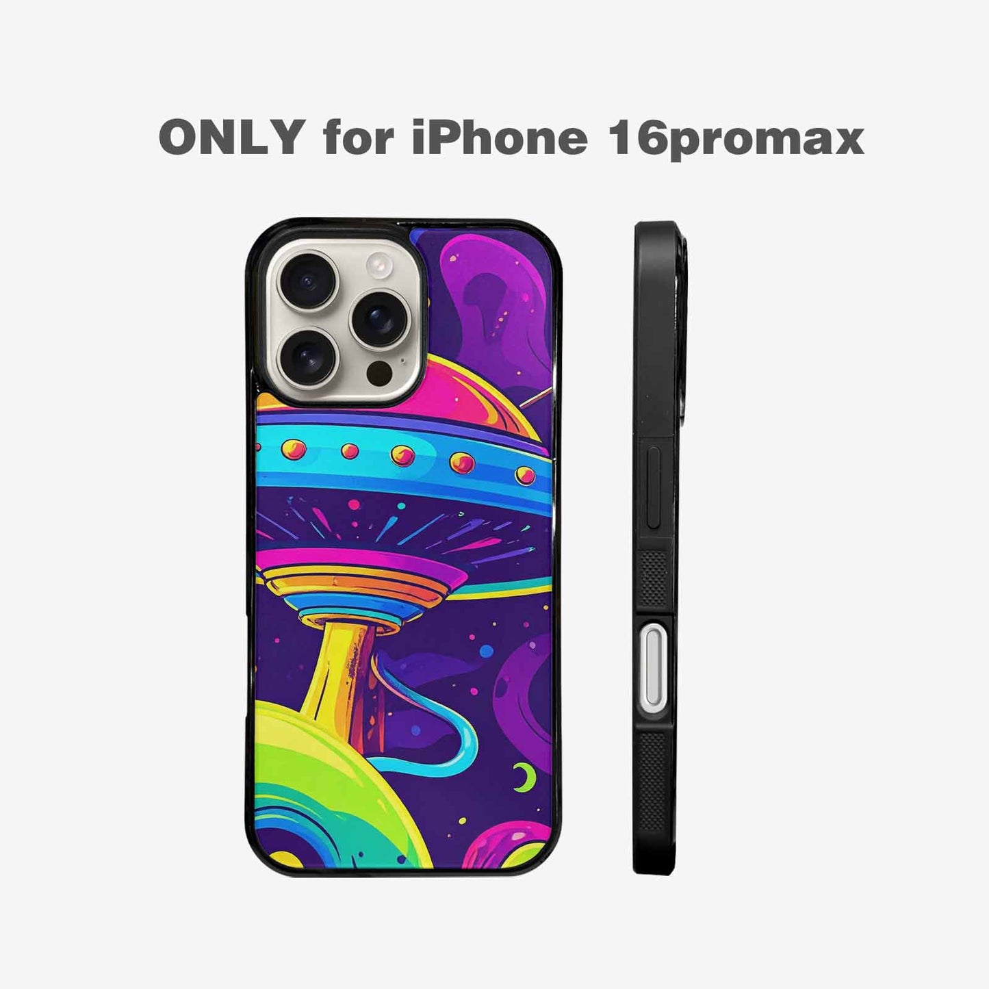 iPhone 16 Pro Max Case — Alien Ufo Cartoon Art Pattern Groovy, Unique Phone Case Design