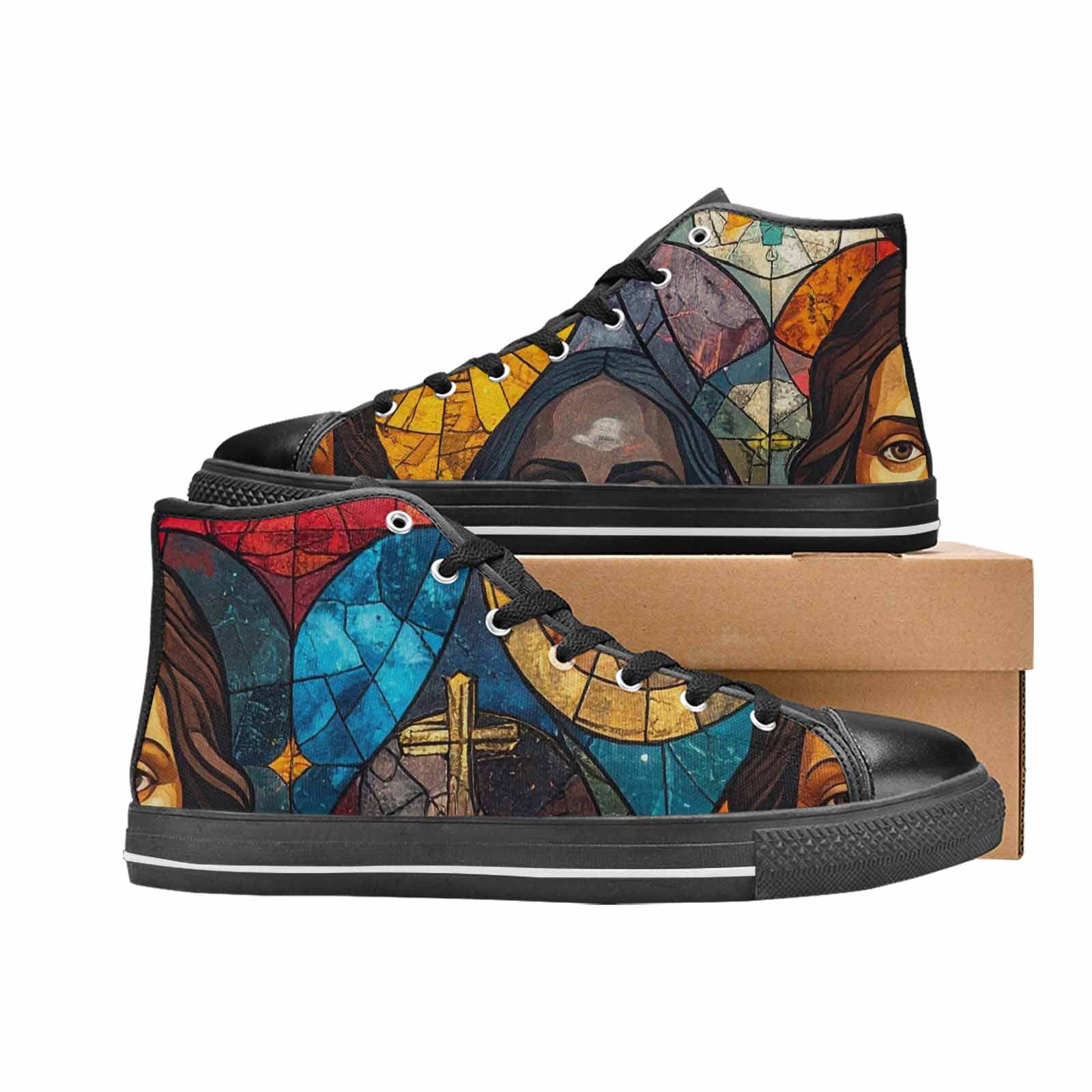 WOMEN'S Jesus Face Small High Top Canvas Cottagecore Sneakers