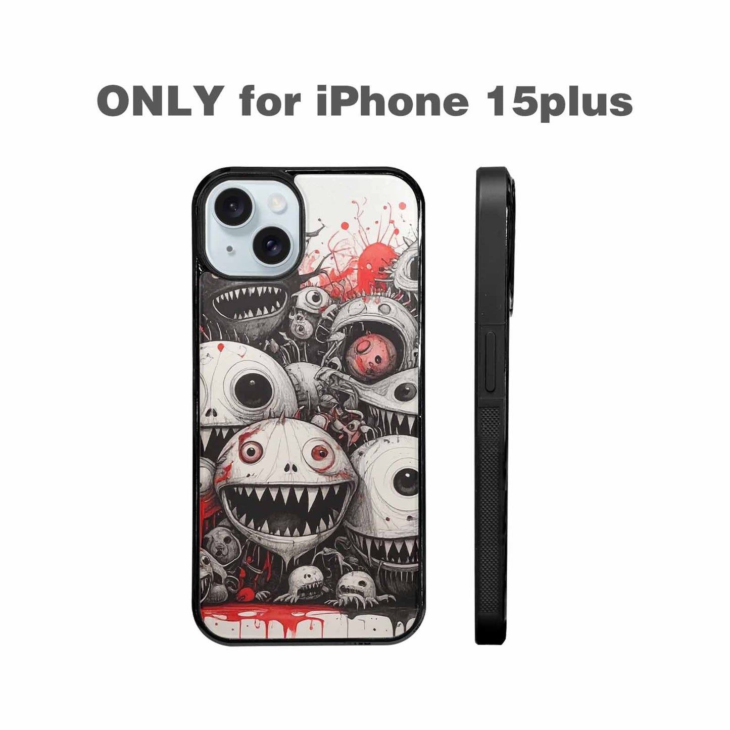 iPhone 15 Plus Case — Multi Eye Monster Black Red Ink, Original Design Phone Case