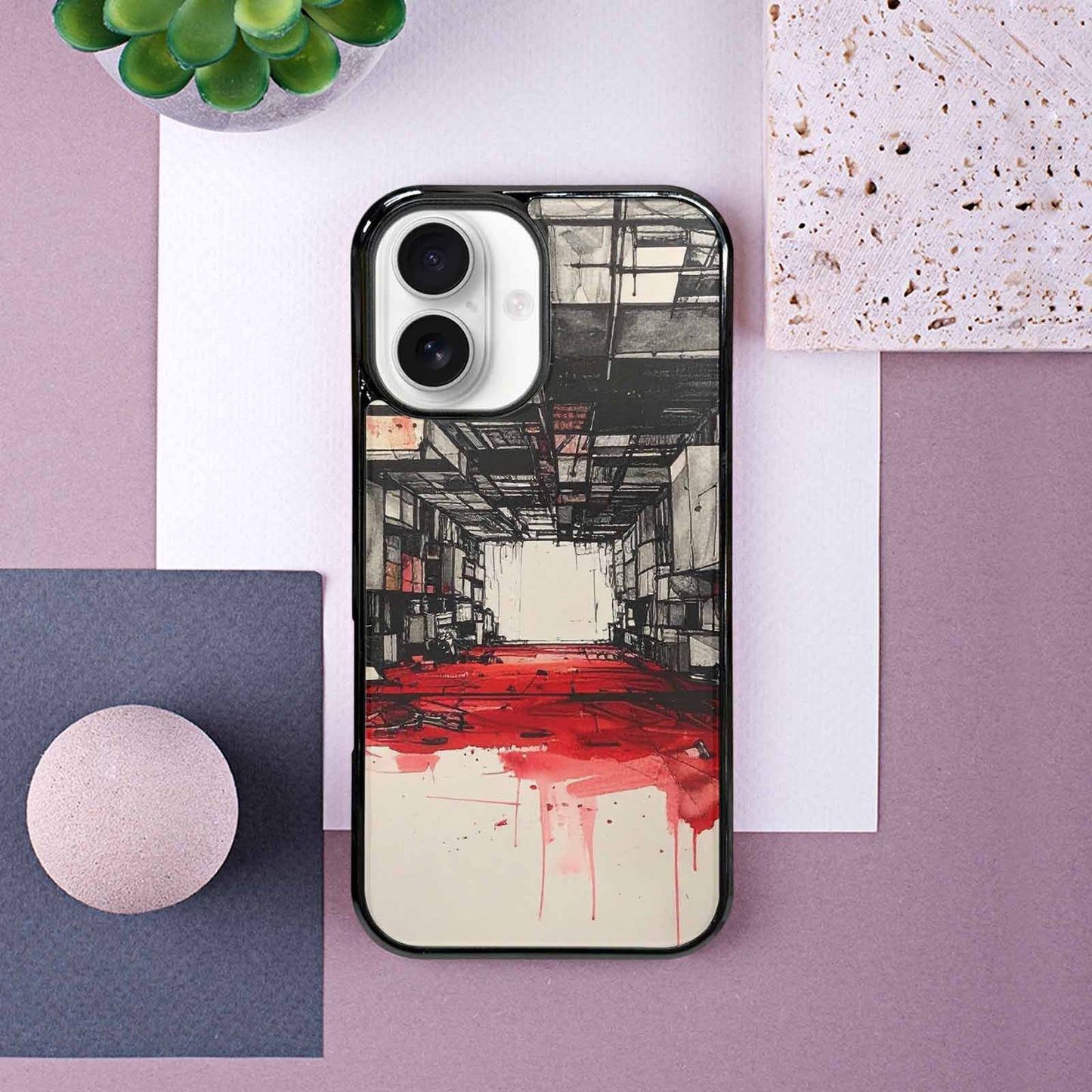 iPhone 16 Case — Liminal Space Fragment Black Red Ink, Custom Phone Case