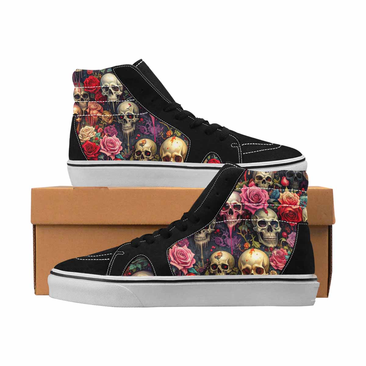 MEN'S Skulls High Top Canvas Unique Print Wallpaper Art Custom Sneakers