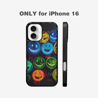 iPhone 16 Case — Smiley Faces Glow Smiley Faces Pattern, Custom Designed Case Cover