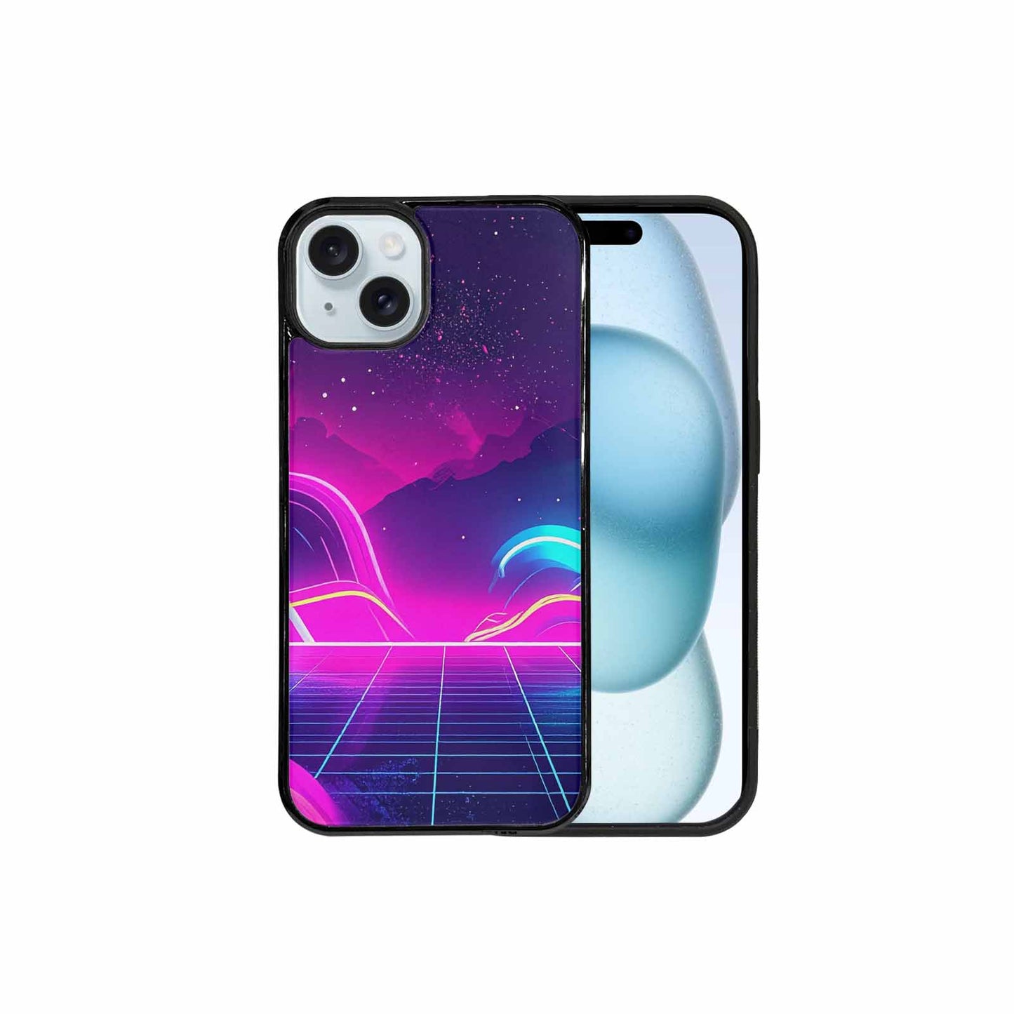 iPhone 15 Plus Case — 1980s Neon Cartoon Art Pattern, Custom Printed Phone Case