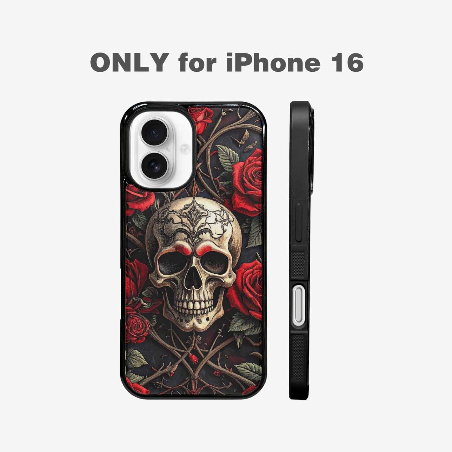 iPhone 16 Case — Gothic Skulls Roses, Original Design Phone Case