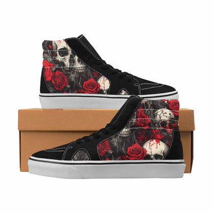 MEN'S Skulls Black & Red Ink High Top Canvas Statement Melting Art Custom Shoes