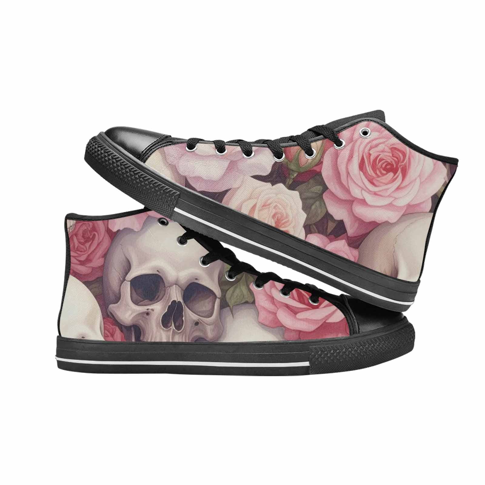 MEN'S Skulls Roses Soft Airbrush High Top Canvas Wallpaper Art Custom Sneakers