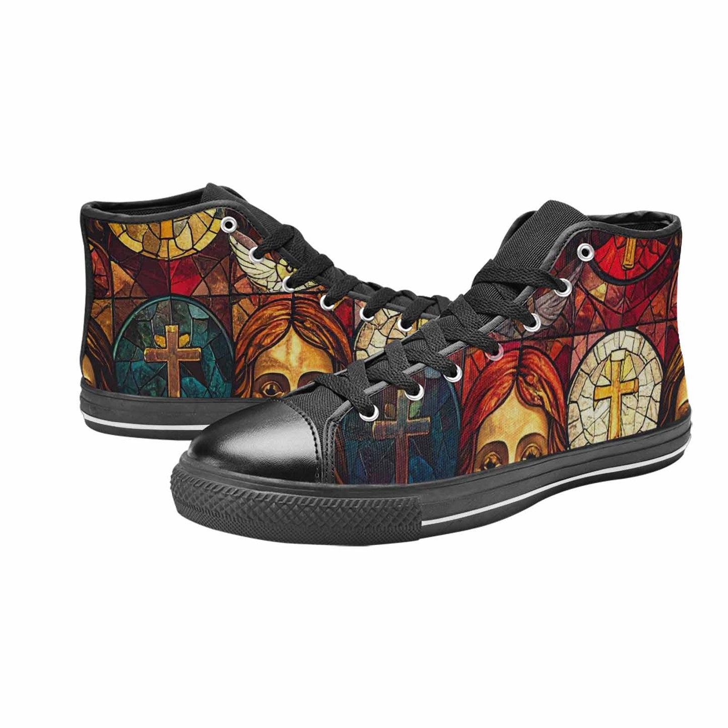 MEN'S Jesus Face Small High Top Canvas Vibrant Chaos Custom Sneakers