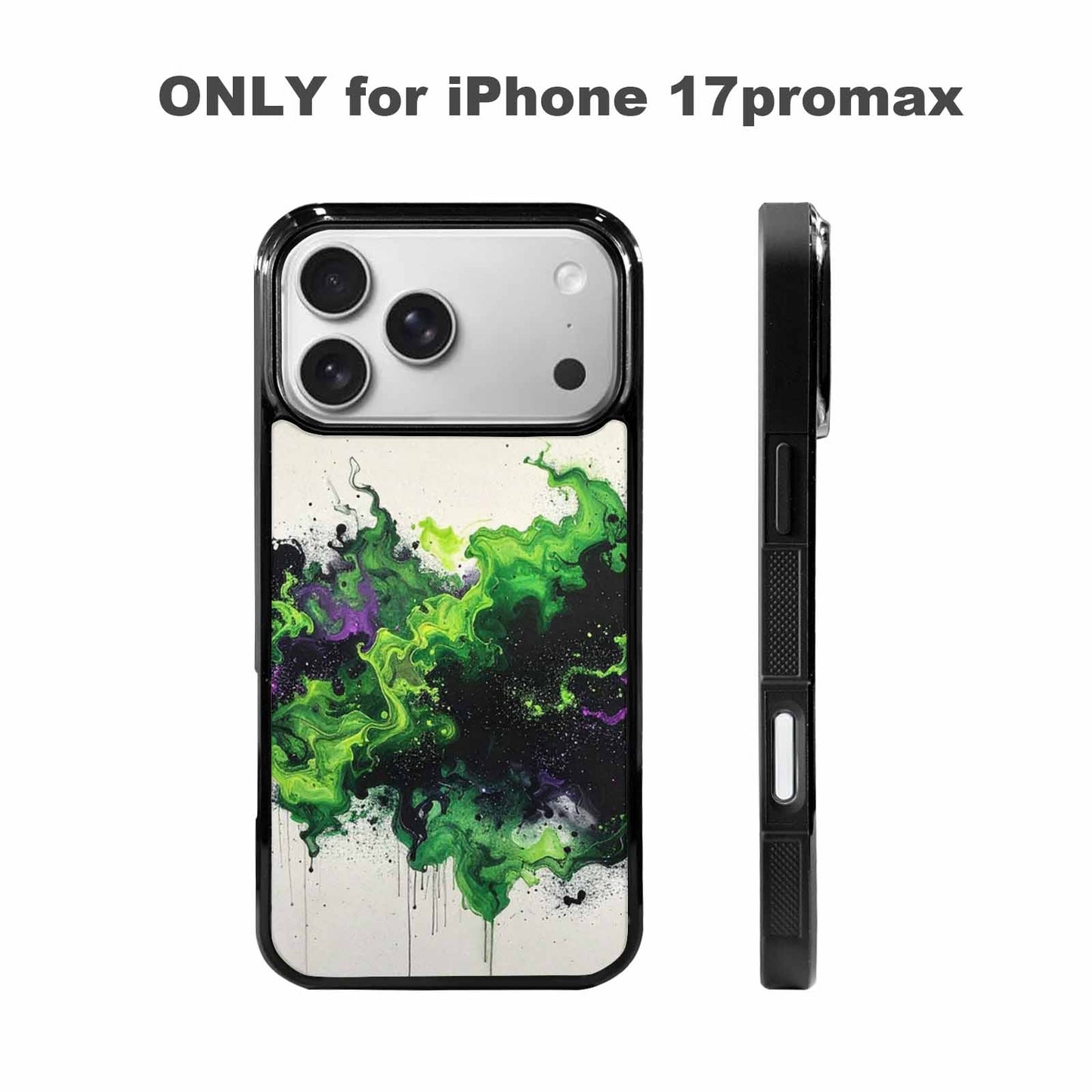 iPhone 17 Pro Max Case — Black &amp; Green Ink Galaxy Space, Custom Printed Phone Case