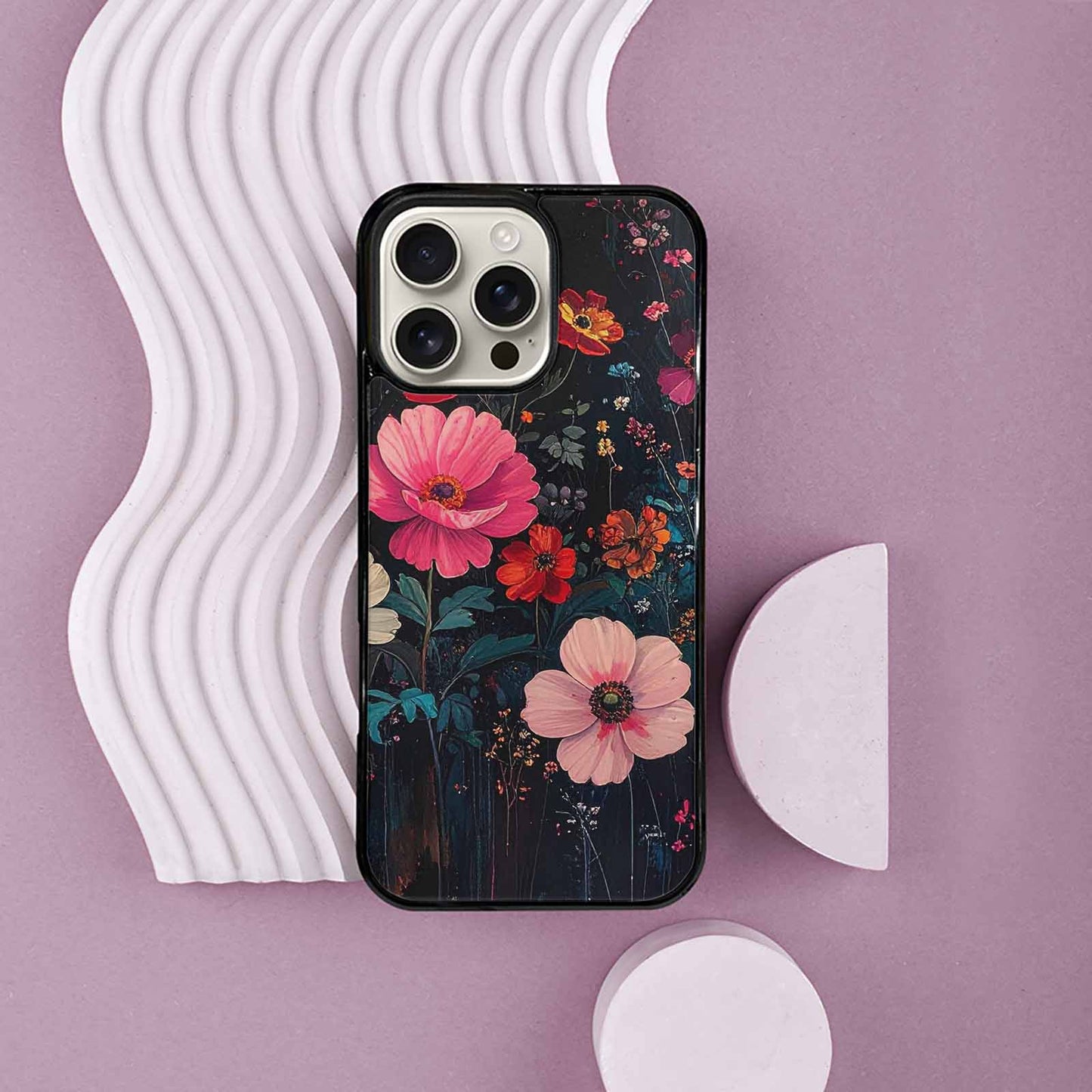 iPhone 16 Pro Max Case — Shadowy Glitch Floral Pattern Hundreds Of, Customized Protective Case