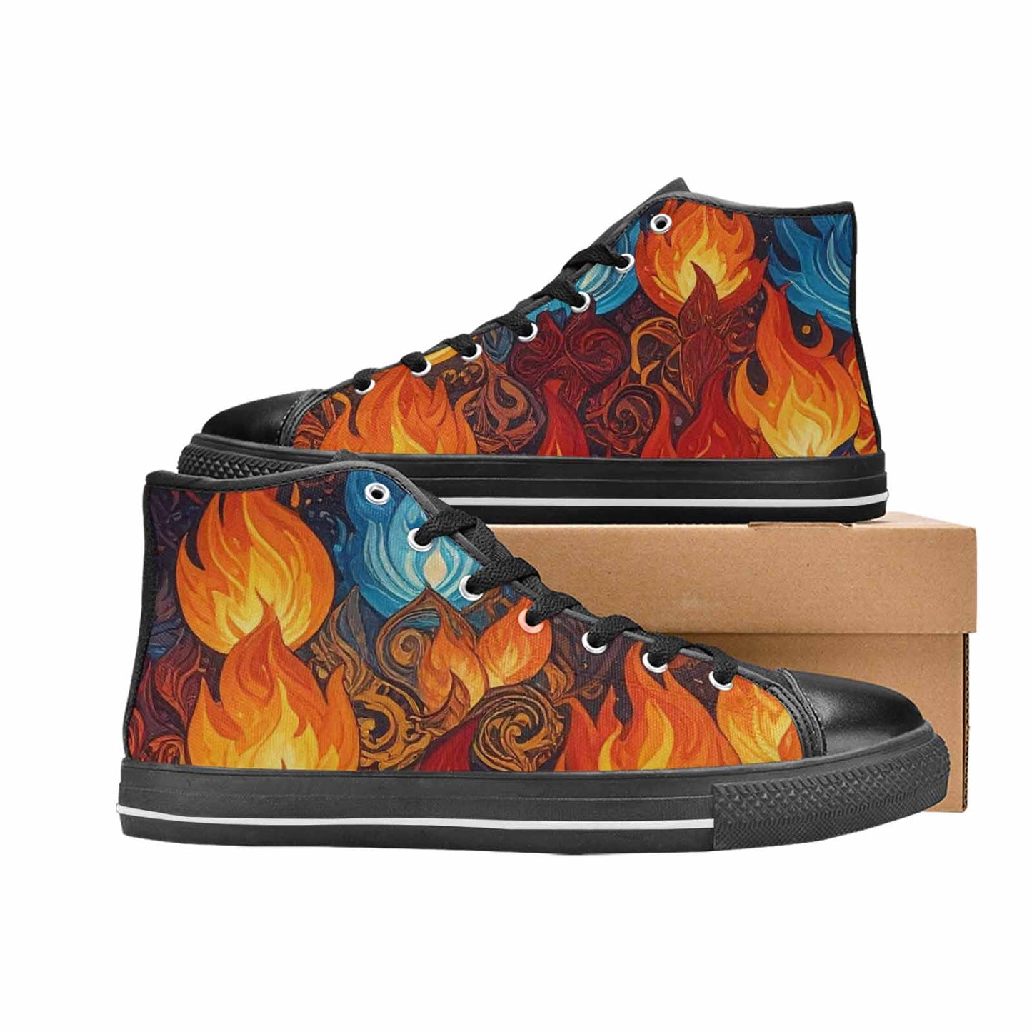 MEN'S Fire Flame High Top Canvas Cottagecore Sneakers