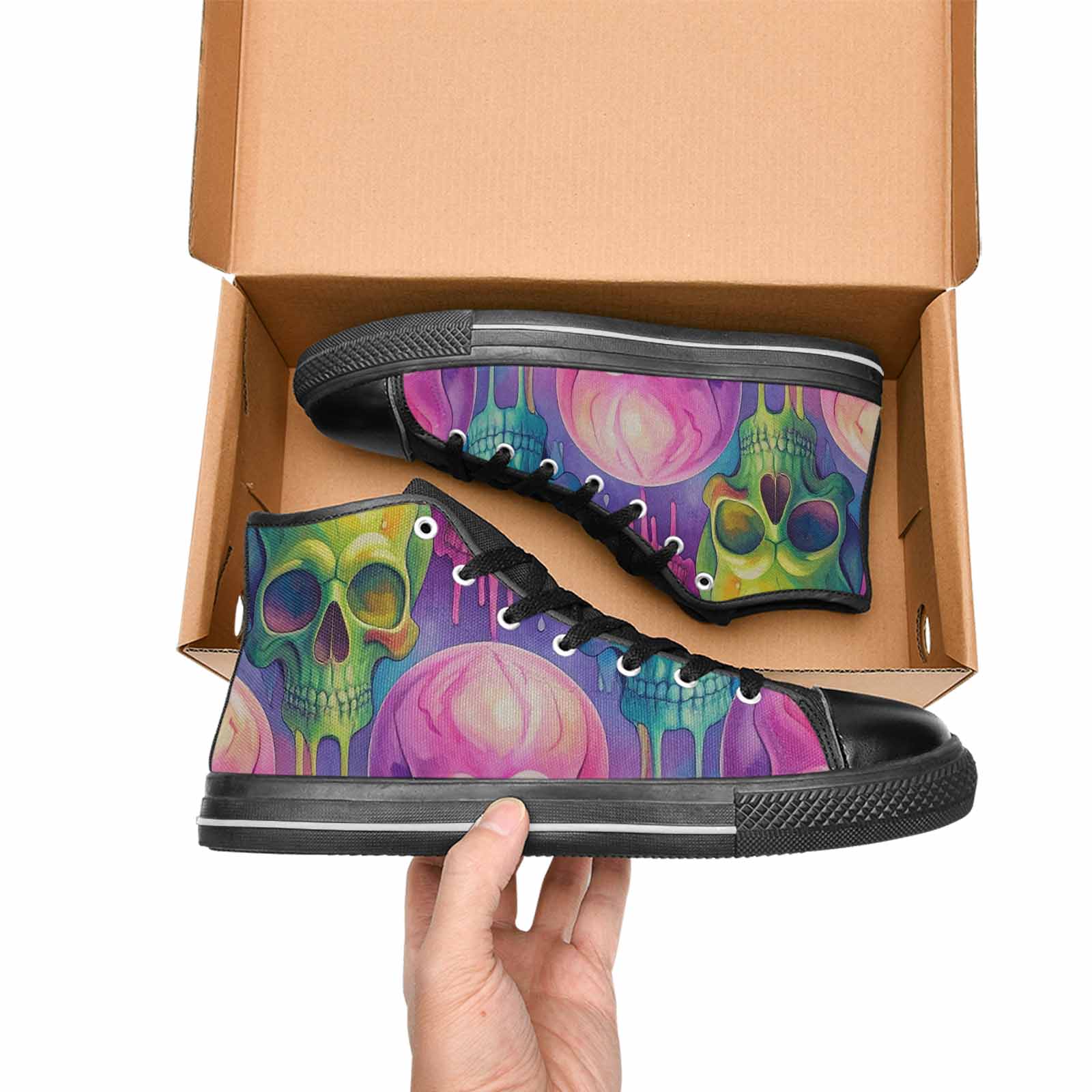 WOMEN'S Candy Color Dripping Skulls High Top Canvas Wallpaper Art Custom Sneakers