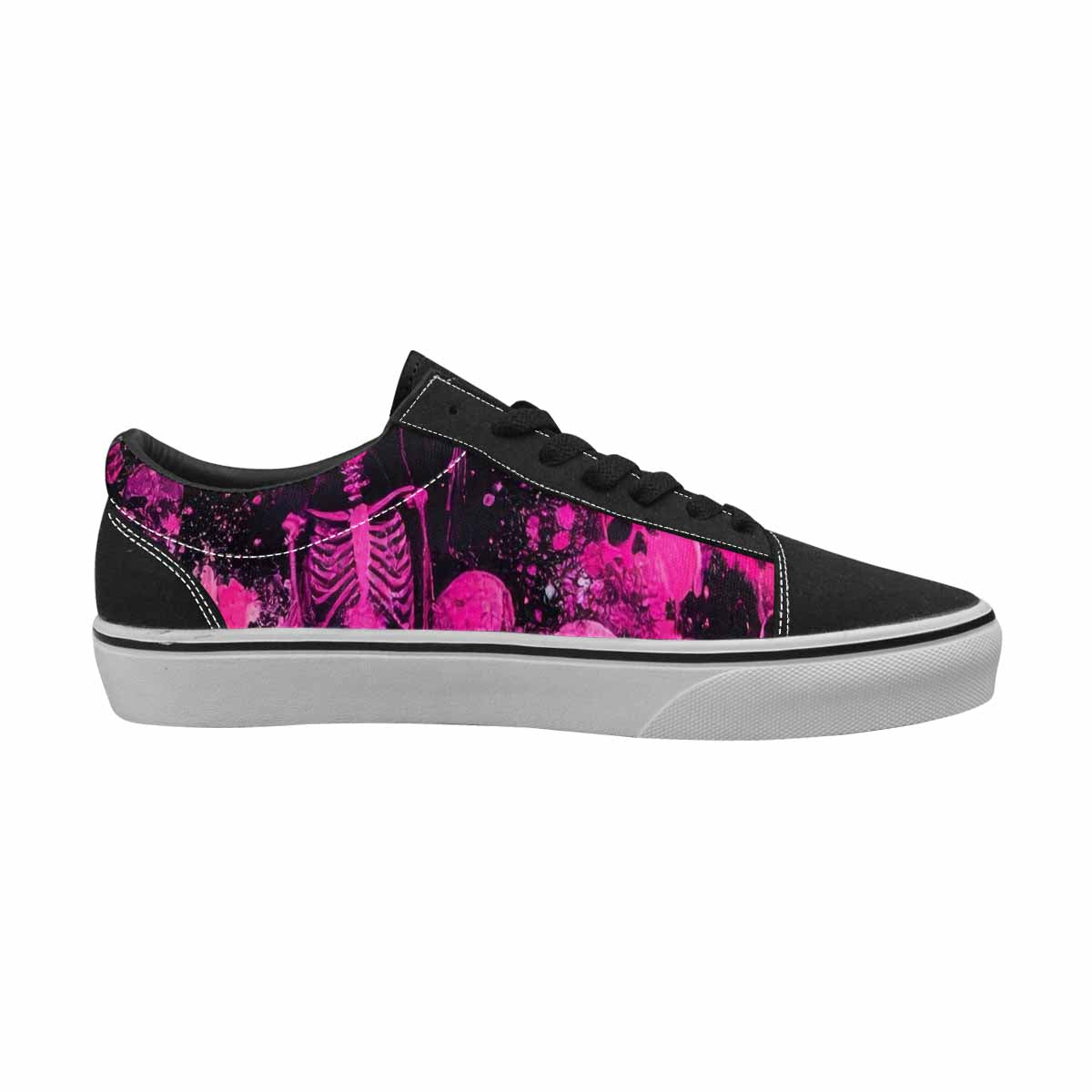 WOMEN'S Skeletons  Neon Pink Lace-Up Canvas Wallpaper Art Custom Sneakers