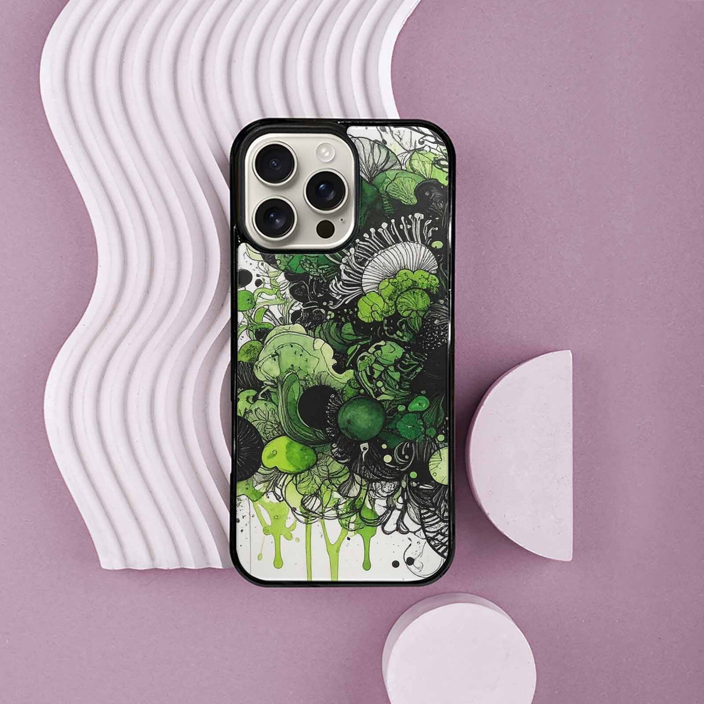 iPhone 16 Pro Max Case — Sea Creature Burst Black Green Ink, Custom Designed Case Cover