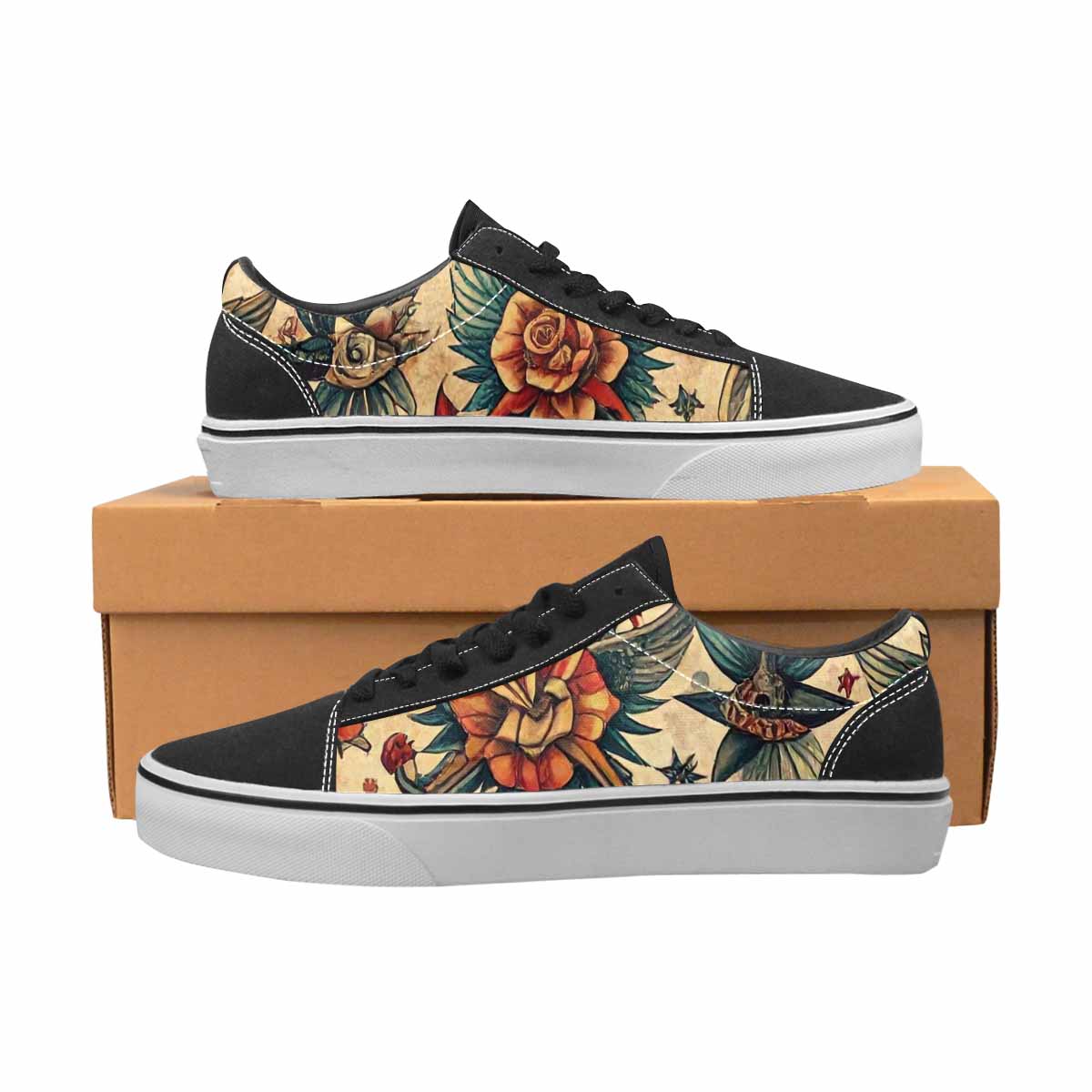 WOMEN'S Old School Tattoo Canvas Lace-Up Neon Fantasy Custom Sneakers