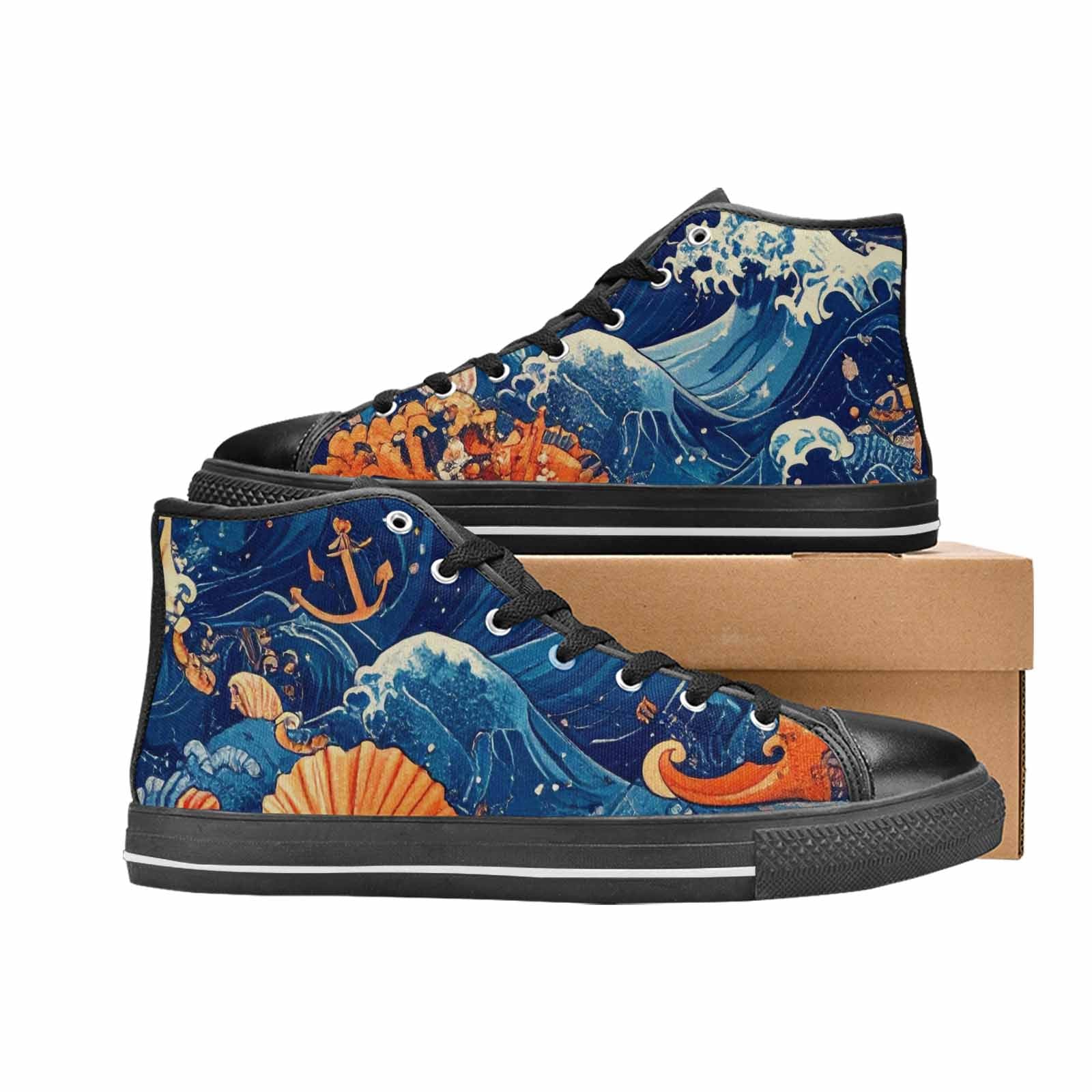 WOMEN'S Ocean Wave High Top Canvas Cottagecore Custom Shoes