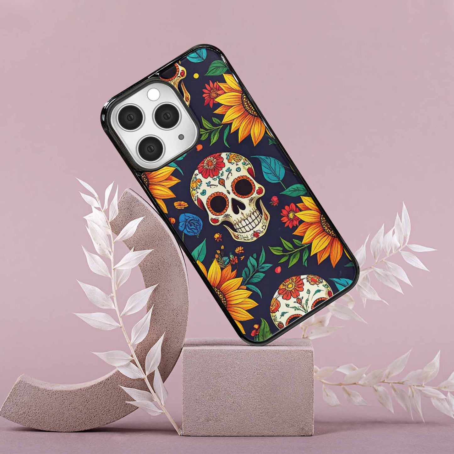 iPhone 15 Pro Max Case — Sunflowers Hundreds Of Skulls Art Seamless, Original Design Phone Case