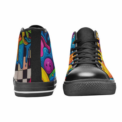 MEN'S Yellow Smiley Face High Top Canvas Grunge Custom Sneakers