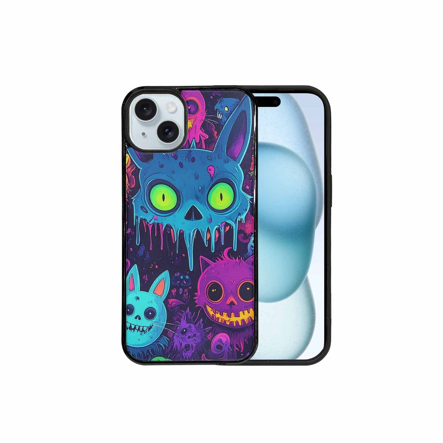 iPhone 15 Plus Case — Mixed Toxic Glow Creature Pattern Hundreds, Personalized Phone Case