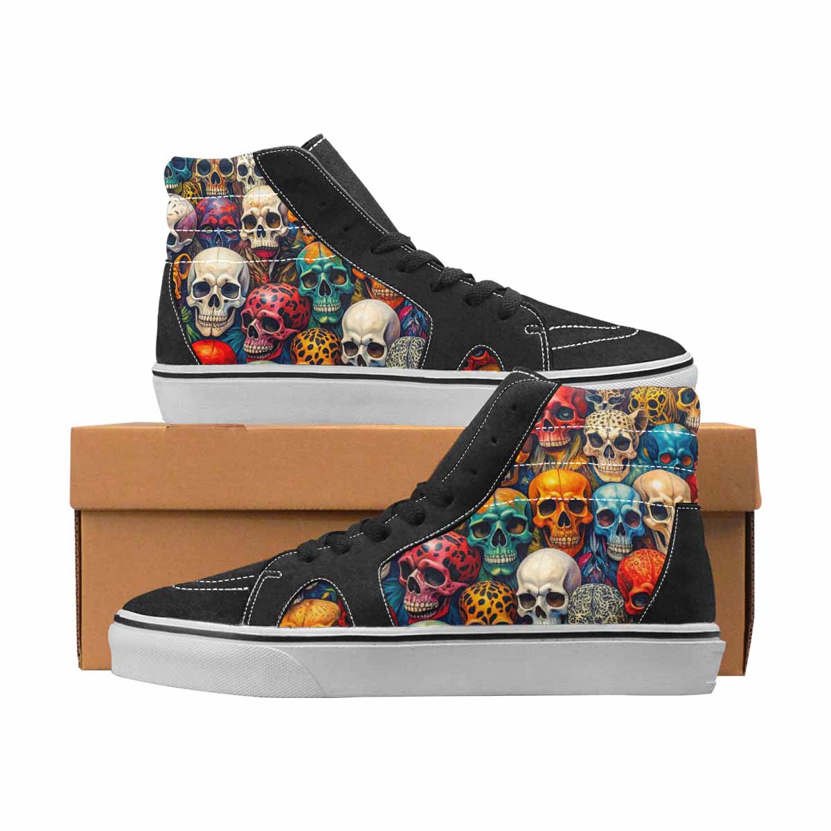 WOMEN'S Skulls High Top Canvas Statement Wallpaper Art Sneakers