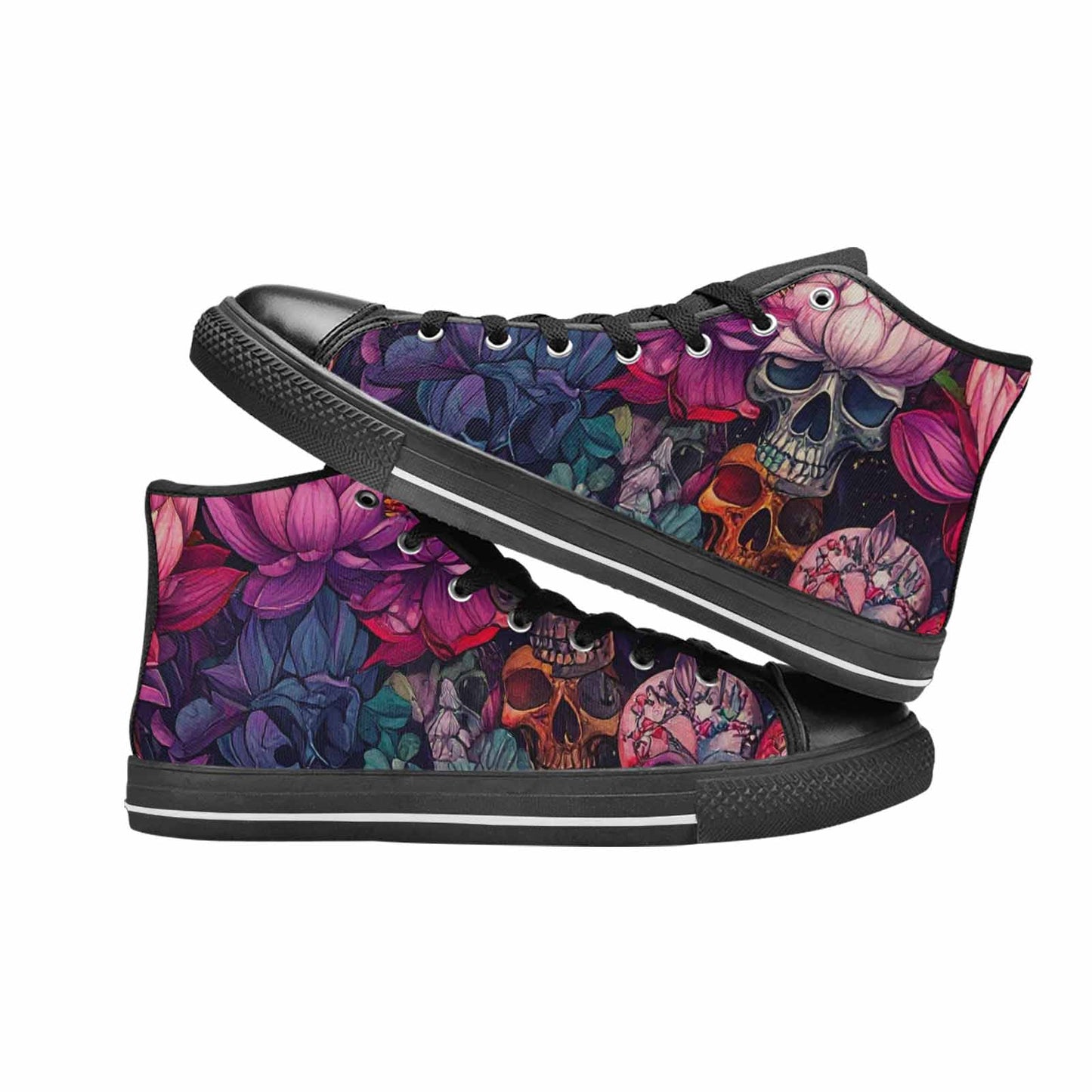 WOMEN'S Lotus Skulls High Top Canvas Cottagecore Sneakers