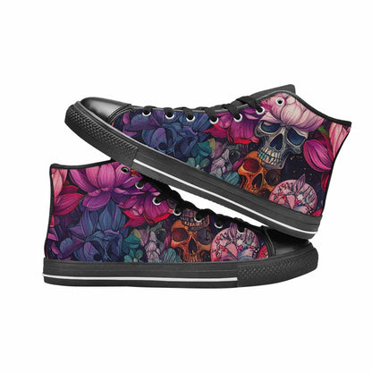 WOMEN'S Lotus Skulls High Top Canvas Cottagecore Sneakers