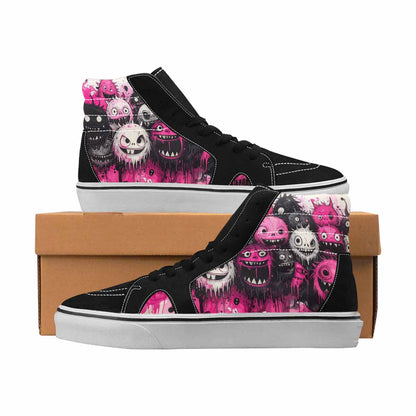 MEN'S Monsters Black & Pink Ink High Top Canvas Artist-designed Neon Fantasy Handmade Custom Shoes