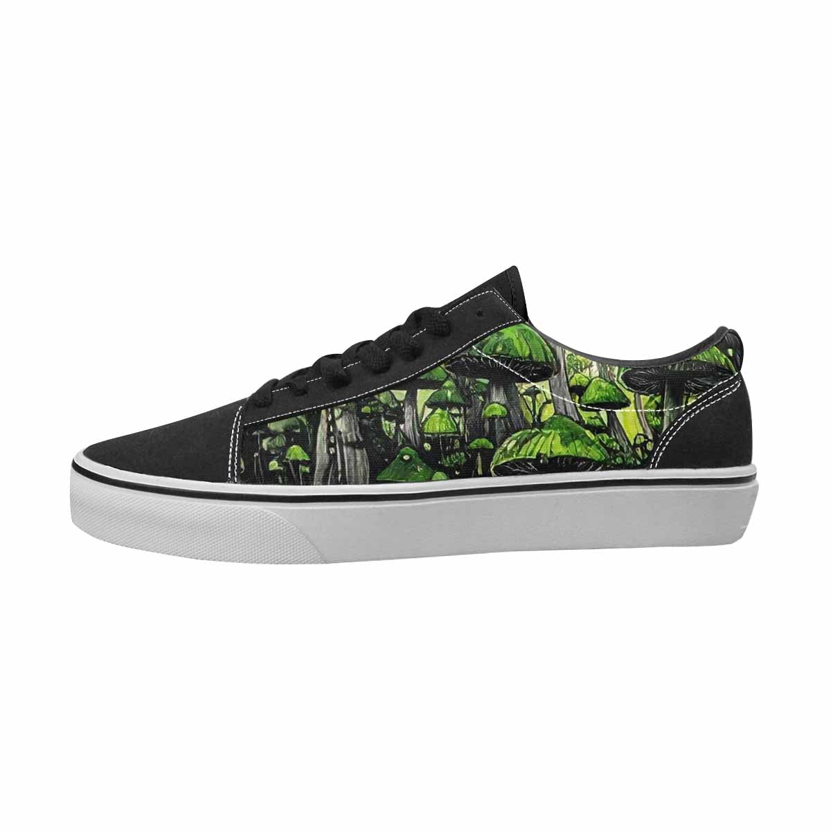 WOMEN'S Mushrooms Black & Green Ink Canvas Statement Cottagecore Customized Sneakers