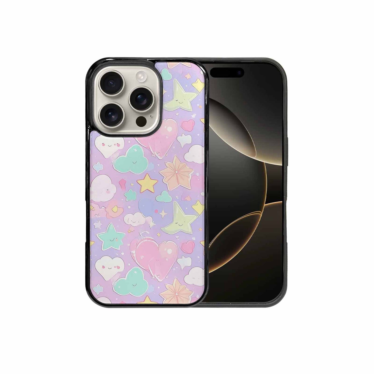 iPhone 16 Pro Case — Cute Kawaii Style Generic Icons Stars, Personalized Phone Case